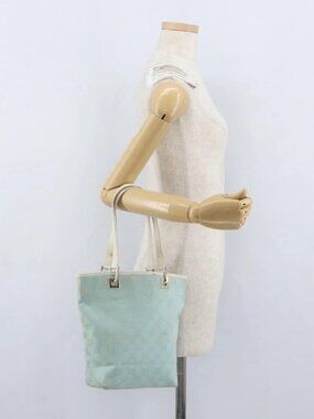 GUCCI GG Canvas Tote Bag Gold Light Blue